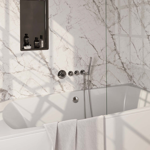 BRAUER Chrome Edition thermostatische inbouw badkraan SET 01 met badvulcombinatie en staaf handdouche en doucheslang en wandaansluitbocht chroom