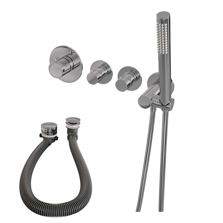 BRAUER Chrome Edition thermostatische inbouw badkraan SET 01 met badvulcombinatie en staaf handdouche en doucheslang en wandaansluitbocht chroom