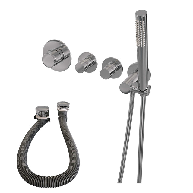 BRAUER Chrome Edition thermostatische inbouw badkraan SET 01 met badvulcombinatie en staaf handdouche en doucheslang en wandaansluitbocht chroom
