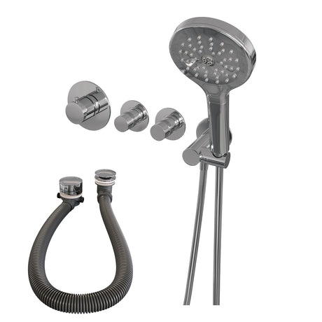 BRAUER Chrome Edition thermostatische inbouw badkraan SET 02 met badvulcombinatie en 3-standen handdouche en doucheslang en wandaansluitbocht chroom