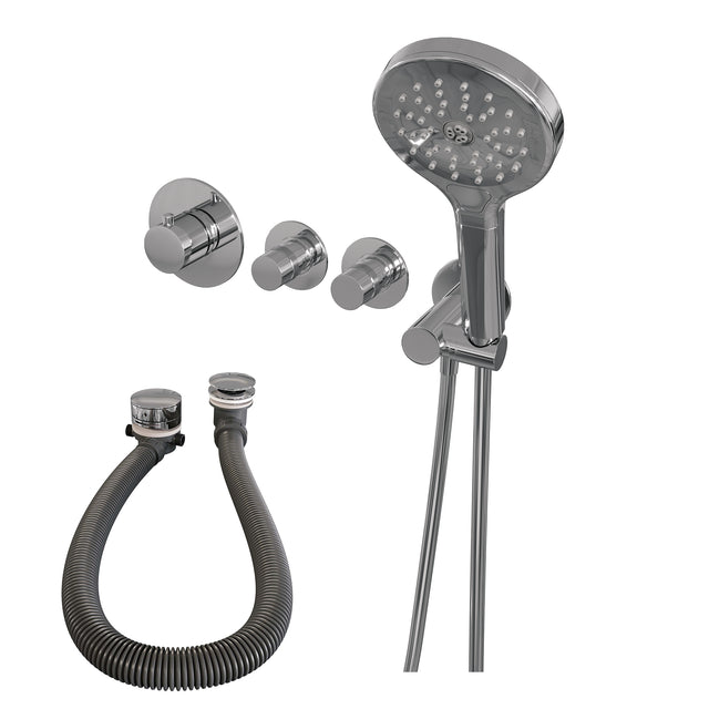 BRAUER Chrome Edition thermostatische inbouw badkraan SET 02 met badvulcombinatie en 3-standen handdouche en doucheslang en wandaansluitbocht chroom