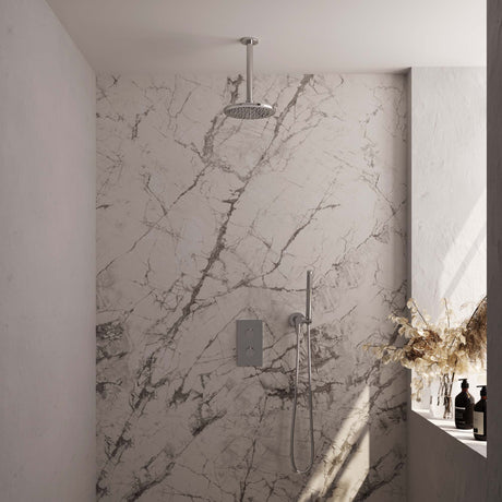 BRAUER Chrome Edition thermostatische inbouw regendouche 3-weg omstelling SET 29 met 20 cm douchekop en plafondarm en staaf handdouche en doucheslang en wandaansluitbocht chroom