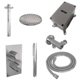 BRAUER Chrome Edition thermostatische inbouw regendouche 3-weg omstelling SET 29 met 20 cm douchekop en plafondarm en staaf handdouche en doucheslang en wandaansluitbocht chroom