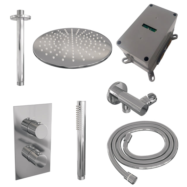BRAUER Chrome Edition thermostatische inbouw regendouche 3-weg omstelling SET 30 met 30 cm douchekop en plafondarm en staaf handdouche en doucheslang en wandaansluitbocht chroom
