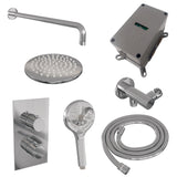 BRAUER Chrome Edition thermostatische inbouw regendouche 3-weg omstelling SET 33 met 20 cm douchekop en gebogen muurarm en 3-standen handdouche en doucheslang en wandaansluitbocht chroom