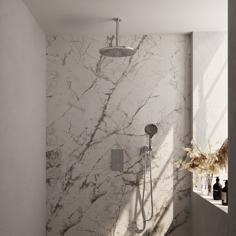 BRAUER Chrome Edition thermostatische inbouw regendouche 3-weg omstelling SET 36 met 30 cm douchekop en plafondarm en 3-standen handdouche en doucheslang en wandaansluitbocht chroom