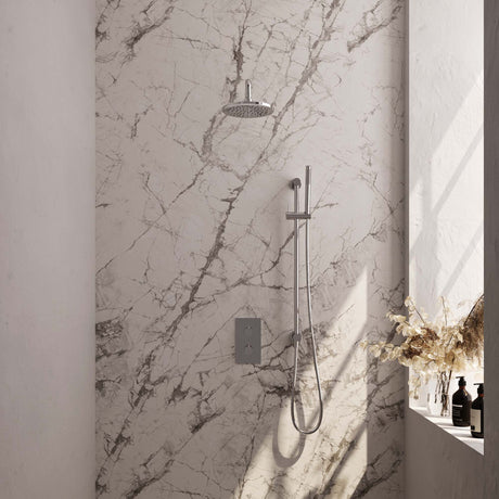 BRAUER Chrome Edition thermostatische inbouw regendouche 3-weg omstelling SET 39 met 20 cm douchekop en gebogen muurarm en staaf handdouche en doucheslang en geïntegreerde glijstang chroom