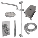 BRAUER Chrome Edition thermostatische inbouw regendouche 3-weg omstelling SET 39 met 20 cm douchekop en gebogen muurarm en staaf handdouche en doucheslang en geïntegreerde glijstang chroom
