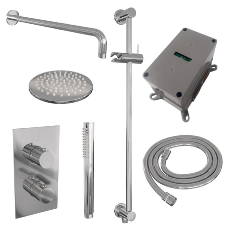 BRAUER Chrome Edition thermostatische inbouw regendouche 3-weg omstelling SET 39 met 20 cm douchekop en gebogen muurarm en staaf handdouche en doucheslang en geïntegreerde glijstang chroom