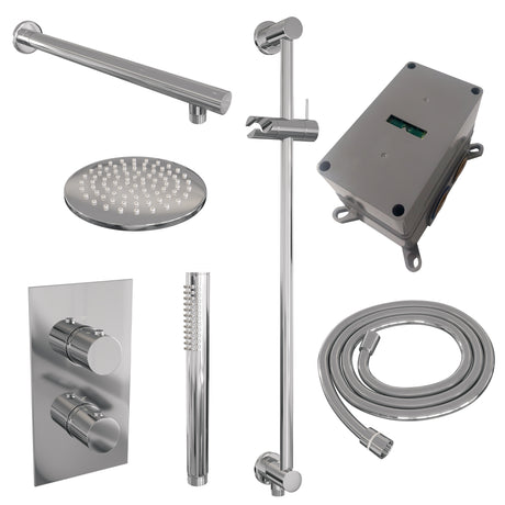 BRAUER Chrome Edition thermostatische inbouw regendouche 3-weg omstelling SET 37 met 20 cm douchekop en rechte muurarm en staaf handdouche en doucheslang en geïntegreerde glijstang chroom