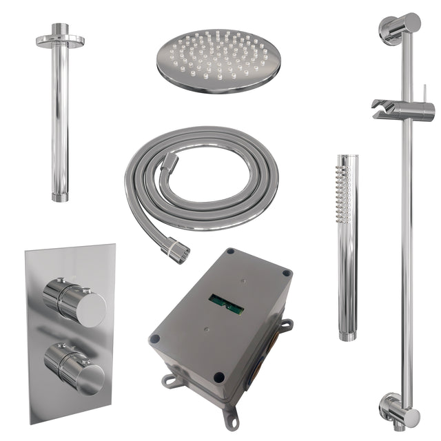 BRAUER Chrome Edition thermostatische inbouw regendouche 3-weg omstelling SET 41 met 20 cm douchekop en plafondarm en staaf handdouche en doucheslang en geïntegreerde glijstang chroom