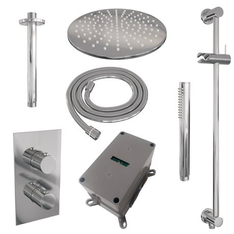 BRAUER Chrome Edition thermostatische inbouw regendouche 3-weg omstelling SET 42 met 30 cm douchekop en plafondarm en staaf handdouche en doucheslang en geïntegreerde glijstang chroom