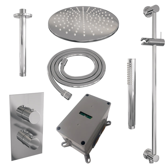 BRAUER Chrome Edition thermostatische inbouw regendouche 3-weg omstelling SET 42 met 30 cm douchekop en plafondarm en staaf handdouche en doucheslang en geïntegreerde glijstang chroom