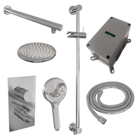 BRAUER Chrome Edition thermostatische inbouw regendouche 3-weg omstelling SET 43 met 20 cm douchekop en rechte muurarm en 3-standen handdouche en doucheslang en geïntegreerde glijstang chroom