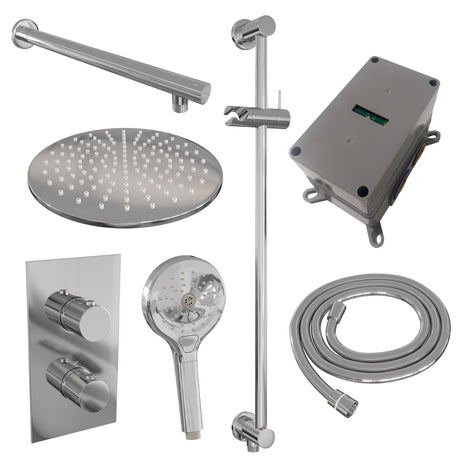 BRAUER Chrome Edition thermostatische inbouw regendouche 3-weg omstelling SET 44 met 30 cm douchekop en rechte muurarm en 3-standen handdouche en doucheslang en geïntegreerde glijstang chroom