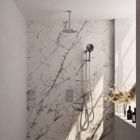 BRAUER Chrome Edition thermostatische inbouw regendouche 3-weg omstelling SET 47 met 20 cm douchekop en plafondarm en 3-standen handdouche en doucheslang en geïntegreerde glijstang chroom