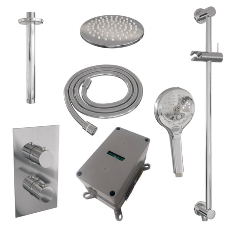 BRAUER Chrome Edition thermostatische inbouw regendouche 3-weg omstelling SET 47 met 20 cm douchekop en plafondarm en 3-standen handdouche en doucheslang en geïntegreerde glijstang chroom