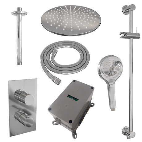 BRAUER Chrome Edition thermostatische inbouw regendouche 3-weg omstelling SET 48 met 30 cm douchekop en plafondarm en 3-standen handdouche en doucheslang en geïntegreerde glijstang chroom