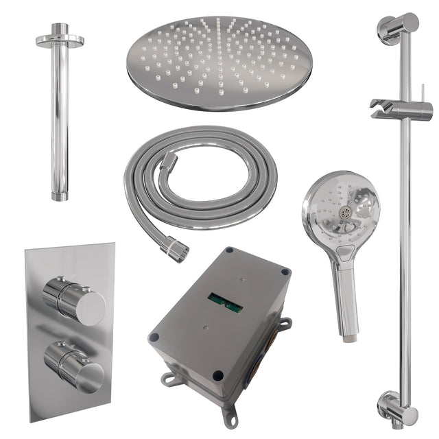 BRAUER Chrome Edition thermostatische inbouw regendouche 3-weg omstelling SET 48 met 30 cm douchekop en plafondarm en 3-standen handdouche en doucheslang en geïntegreerde glijstang chroom