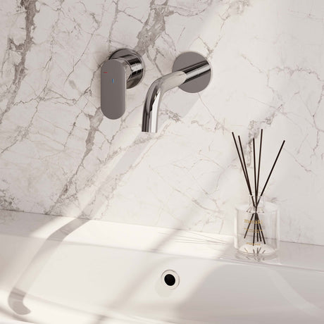 BRAUER Chrome Edition inbouw wastafelmengkraan met gebogen uitloop en rozetten model C2 chroom