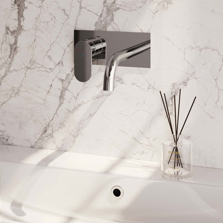 BRAUER Chrome Edition inbouw wastafelmengkraan met gebogen uitloop en afdekplaat model C2 chroom