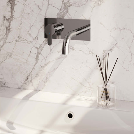 BRAUER Chrome Edition inbouw wastafelmengkraan met gebogen uitloop en afdekplaat model D2 chroom