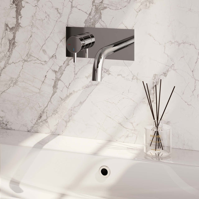 BRAUER Chrome Edition inbouw wastafelmengkraan met gebogen uitloop en afdekplaat model B2 chroom