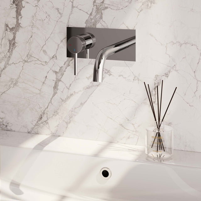 BRAUER Chrome Carving inbouw wastafelmengkraan met gebogen uitloop en afdekplaat model A2 chroom 5-CE-083-B6