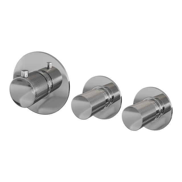 BRAUER Chrome Carving thermostatische inbouw badkraan SET 01 met badvulcombinatie en staaf handdouche en doucheslang en wandaansluitbocht chroom