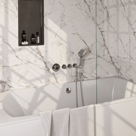 BRAUER Chrome Carving thermostatische inbouw badkraan SET 02 met badvulcombinatie en 3-standen handdouche en doucheslang en wandaansluitbocht chroom