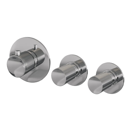 BRAUER Chrome Carving thermostatische inbouw badkraan SET 02 met badvulcombinatie en 3-standen handdouche en doucheslang en wandaansluitbocht chroom