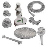 BRAUER Chrome Carving thermostatische inbouw regendouche SET 08 met 30 cm douchekop en rechte muurarm en 3-standen handdouche en doucheslang en wandaansluitbocht chroom
