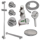 BRAUER Chrome Carving thermostatische inbouw regendouche SET 19 met 20 cm douchekop en rechte muurarm en 3-standen handdouche en doucheslang en geïntegreerde glijstang chroom