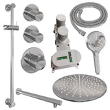 BRAUER Chrome Carving thermostatische inbouw regendouche SET 20 met 30 cm douchekop en rechte muurarm en 3-standen handdouche en doucheslang en geïntegreerde glijstang chroom