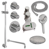 BRAUER Chrome Carving thermostatische inbouw regendouche SET 21 met 20 cm douchekop en gebogen muurarm en 3-standen handdouche en doucheslang en geïntegreerde glijstang chroom