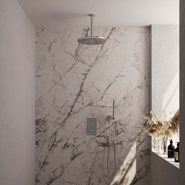 BRAUER Chrome Carving thermostatische inbouw regendouche 3-weg omstelling SET 30 met 30 cm douchekop en plafondarm en staaf handdouche en doucheslang en wandaansluitbocht chroom