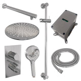 BRAUER Chrome Carving thermostatische inbouw regendouche 3-weg omstelling SET 44 met 30 cm douchekop en rechte muurarm en 3-standen handdouche en doucheslang en geïntegreerde glijstang chroom