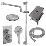BRAUER Chrome Carving thermostatische inbouw regendouche 3-weg omstelling SET 45 met 20 cm douchekop en gebogen muurarm en 3-standen handdouche en doucheslang en geïntegreerde glijstang chroom