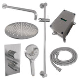 BRAUER Chrome Carving thermostatische inbouw regendouche 3-weg omstelling SET 46 met 30 cm douchekop en gebogen muurarm en 3-standen handdouche en doucheslang en geïntegreerde glijstang chroom
