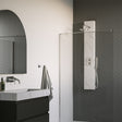 BRAUER Chrome Edition thermostatisch douchepaneel 2-weg omstelling calacatta gold SET 01 met 20 cm douchekop en gebogen muurarm en staaf handdouche en wandaansluitbocht en doucheslang chroom