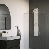 BRAUER Chrome Edition thermostatisch douchepaneel 2-weg omstelling calacatta gold SET 01 met 20 cm douchekop en gebogen muurarm en staaf handdouche en wandaansluitbocht en doucheslang chroom