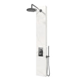 BRAUER Chrome Edition thermostatisch douchepaneel 2-weg omstelling calacatta gold SET 01 met 20 cm douchekop en gebogen muurarm en staaf handdouche en wandaansluitbocht en doucheslang chroom