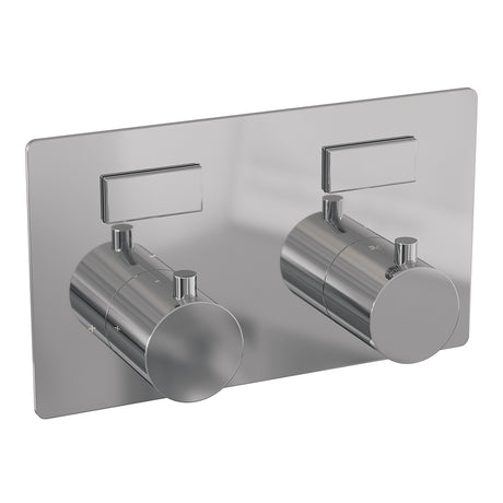 BRAUER Chrome Edition thermostatische inbouw regendouche met drukknoppen SET 50 met 30 cm douchekop en rechte muurarm en staaf handdouche en doucheslang en wandaansluitbocht chroom