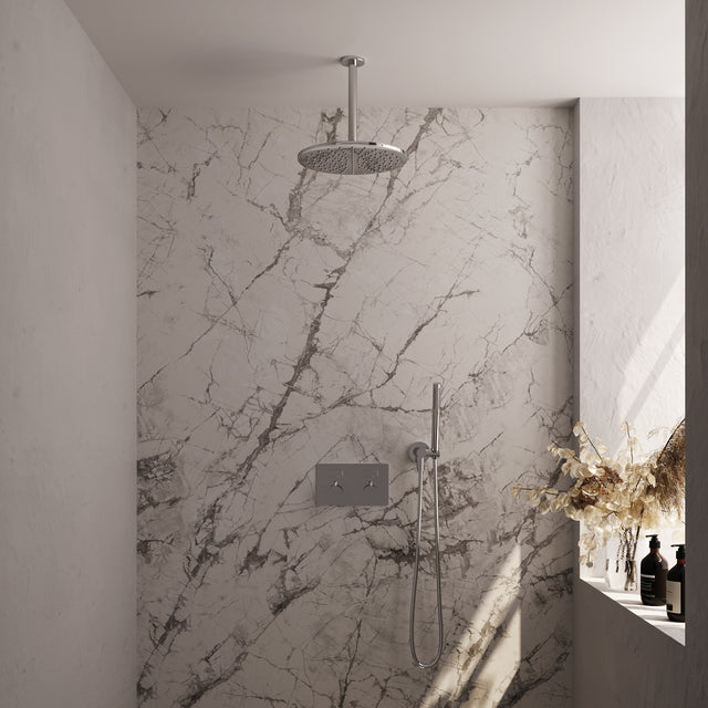 BRAUER Chrome Edition thermostatische inbouw regendouche met drukknoppen SET 54 met 30 cm douchekop en plafondarm en staaf handdouche en doucheslang en wandaansluitbocht chroom