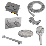 BRAUER Chrome Edition thermostatische inbouw regendouche met drukknoppen SET 55 met 20 cm douchekop en rechte muurarm en 3-standen handdouche en doucheslang en wandaansluitbocht chroom