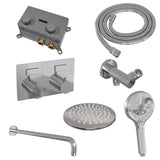 BRAUER Chrome Edition thermostatische inbouw regendouche met drukknoppen SET 57 met 20 cm douchekop en gebogen muurarm en 3-standen handdouche en doucheslang en wandaansluitbocht chroom