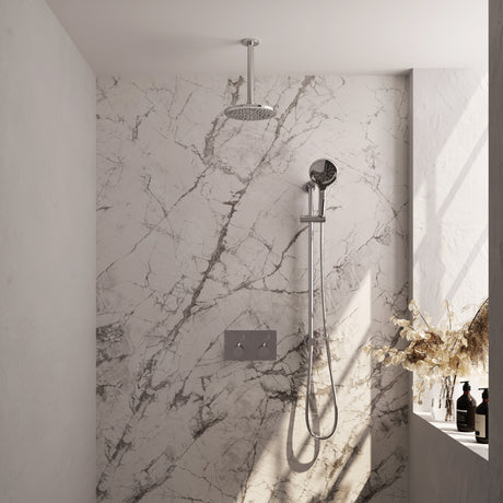 BRAUER Chrome Edition thermostatische inbouw regendouche met drukknoppen SET 71 met 20 cm douchekop en plafondarm en 3-standen handdouche en doucheslang en geïntegreerde glijstang chroom