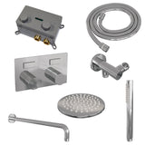 BRAUER Chrome Carving thermostatische inbouw regendouche met drukknoppen SET 51 met 20 cm douchekop en gebogen muurarm en staaf handdouche en doucheslang en wandaansluitbocht chroom