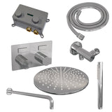 BRAUER Chrome Carving thermostatische inbouw regendouche met drukknoppen SET 52 met 30 cm douchekop en gebogen muurarm en staaf handdouche en doucheslang en wandaansluitbocht chroom