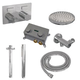 BRAUER Chrome Carving thermostatische inbouw regendouche met drukknoppen SET 53 met 20 cm douchekop en plafondarm en staaf handdouche en doucheslang en wandaansluitbocht chroom